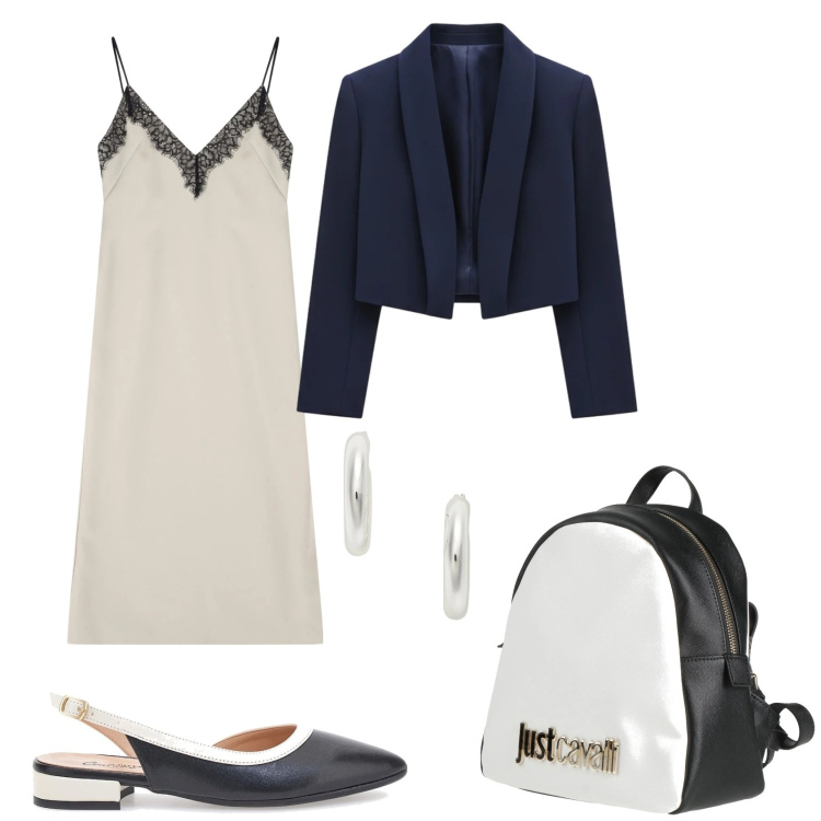 Outfit donna - Total look #2397712. Stile Casual chic per Serata fuori. Abbinamento con zaini, vestiti midi/longuette, bolero, orecchini, ballerine.