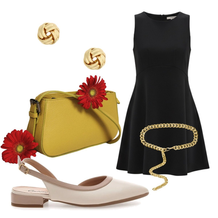Outfit donna - Ballerine per la cerimonia. Stile Bon Ton per Cerimonia. Abbinamento con vestiti corti, borse a spalla, cinture, orecchini, ballerine.