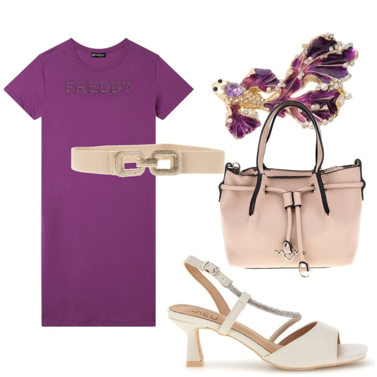 Outfit donna - Vestito in jersey con perline. Stile Casual per Tutti i giorni. Abbinamento con blazer, vestiti, sandali col tacco, borse a spalla, cinture.