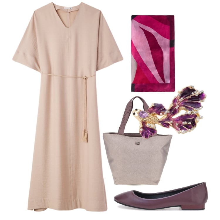 Outfit donna - Light Steps. Stile Bon Ton per Tutti i giorni. Abbinamento con vestiti lunghi, blazer, foulard, ballerine, shopping bag.