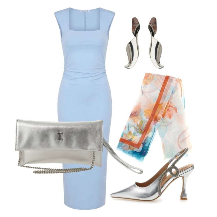 Outfit donna - Maggio. Stile Chic per Cerimonia. Abbinamento con vestiti midi/longuette, borse a tracolla, orecchini, foulard, décolleté.