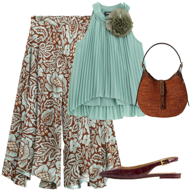 Outfit donna - BallerineBordeaux#eleganza_primaverile. Stile Bon Ton per Serata fuori. Abbinamento con pantaloni a palazzo, top, ballerine, borse a spalla.