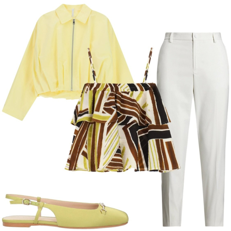 Outfit donna - Le ballerine di oggi#primavera#colori. Stile Bon Ton per Serata fuori. Abbinamento con ballerine, top, bomber, pantaloni.