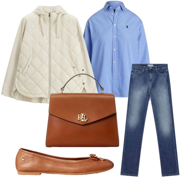 Outfit donna - Outfit ufficio. Stile Glamour per Ufficio. Abbinamento con giacche, jeans, camicie, borse a mano, ballerine.