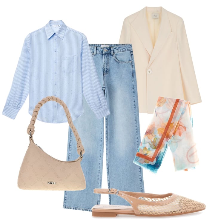 Outfit donna - Le ballerine effetto rete. Stile Trendy per Tutti i giorni. Abbinamento con camicie, jeans dritti, blazer, ballerine, borse a spalla, foulard.