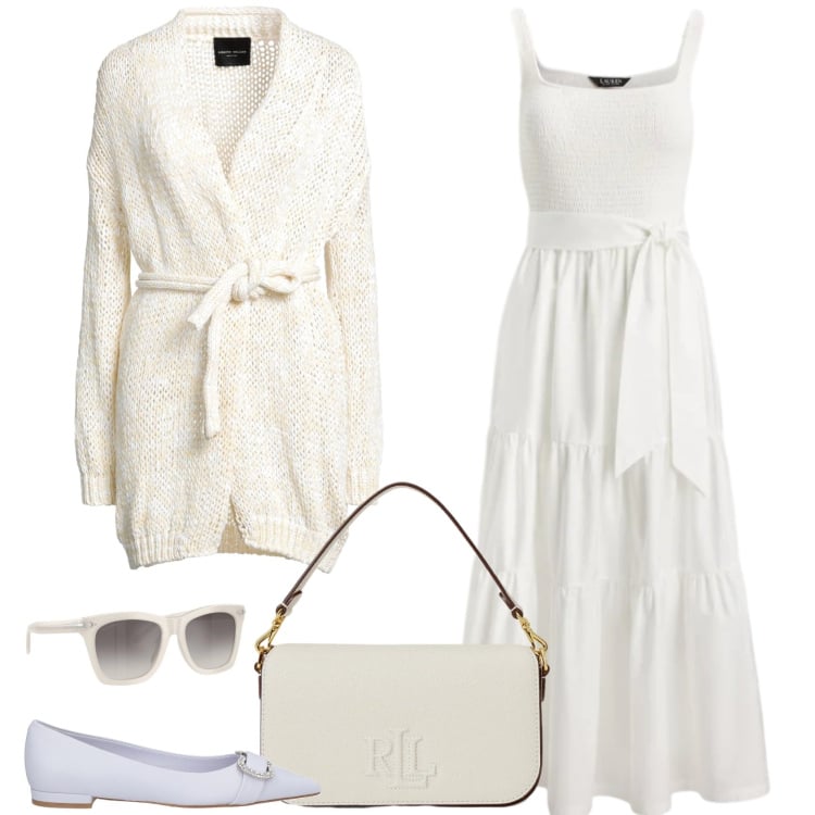 Outfit donna - E luce sia. Stile Bon Ton per Cerimonia. Abbinamento con cardigans, ballerine, vestiti, occhiali da sole, borse a spalla.