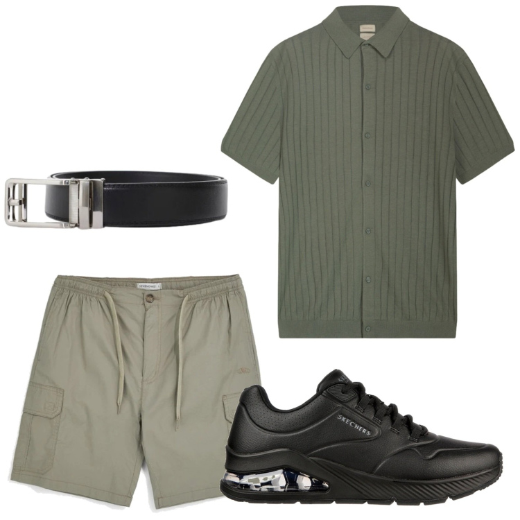Outfit uomo - Minimal. Stile Trendy per Tutti i giorni. Abbinamento con cinture, polo, sneakers, shorts.