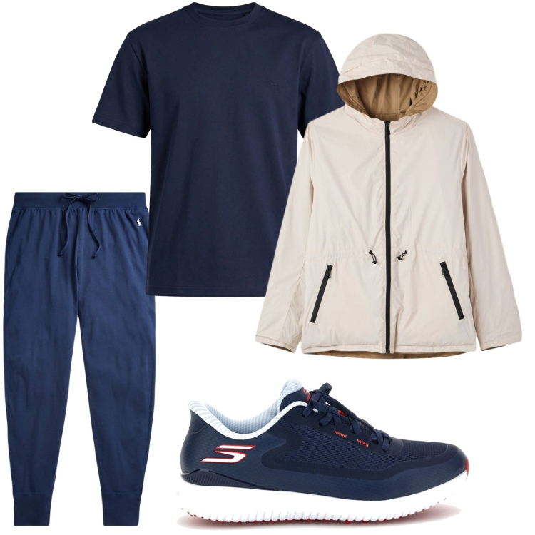 Outfit uomo - Sporty chic. Stile Urban per Sport. Abbinamento con giacche, t-shirt, pantaloni, sneakers.