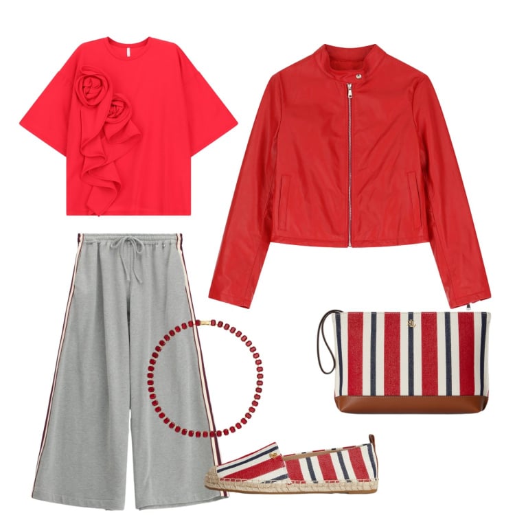 Outfit donna - Deserto rosso. Stile Casual chic per Tutti i giorni. Abbinamento con t-shirt, giacche, pantaloni, collane, pochette, espadrillas.