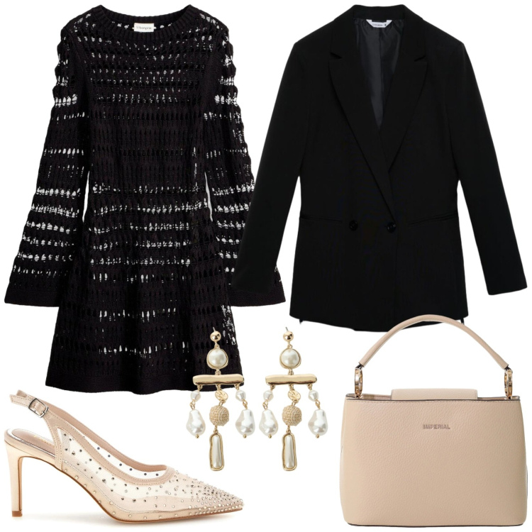Outfit donna - Total look #2397824. Stile Sexy per Serata fuori. Abbinamento con vestiti, blazer, borse a secchiello, orecchini, décolleté.