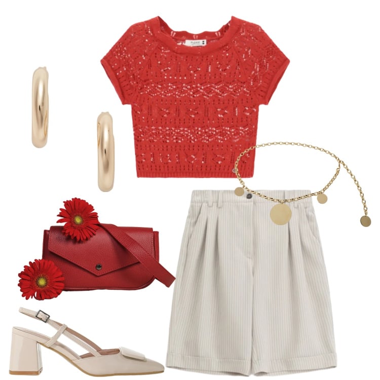 Outfit donna - Total look #2397826. Stile Casual chic per Tutti i giorni. Abbinamento con bermuda, top, décolleté, borse a tracolla, cinture, orecchini.