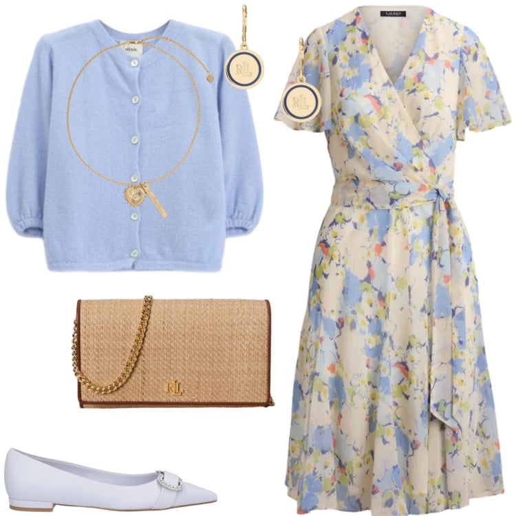 Outfit donna - Aggraziato e contemporaneo. Stile Bon Ton per Serata fuori. Abbinamento con ballerine, cardigans, ciondoli, orecchini, borse a tracolla, vestiti midi/longuette.