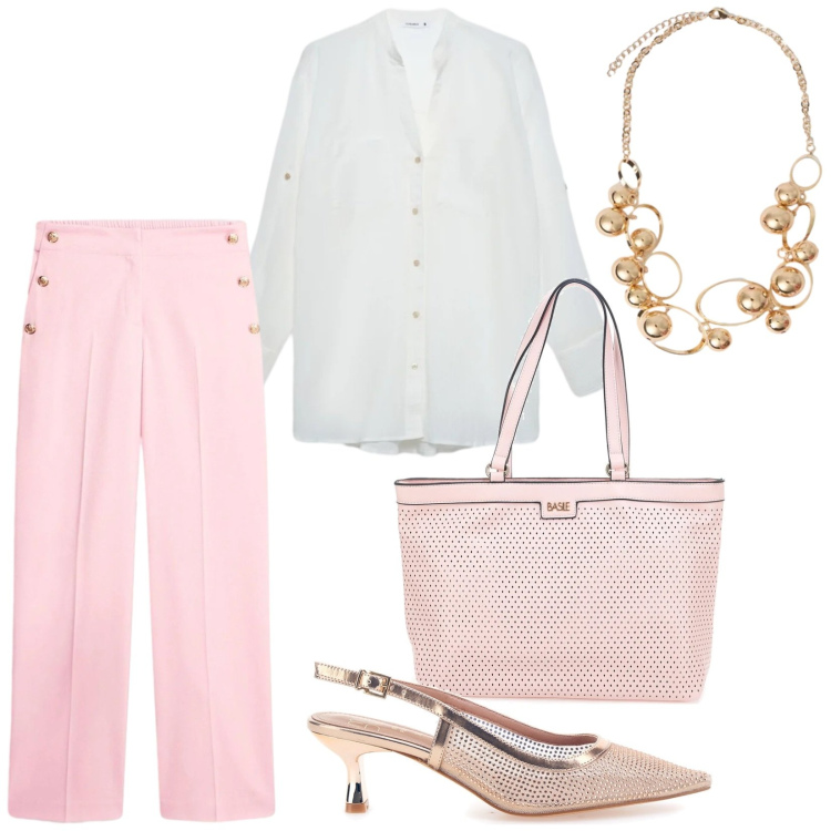 Outfit donna - Total look #2397834. Stile Chic per Ufficio. Abbinamento con pantaloni, camicie, collane, décolleté, borse a spalla.