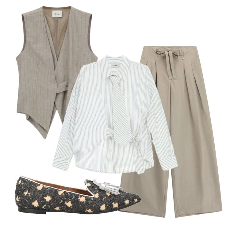 Outfit donna - Total look #2397837. Stile Mannish per Cerimonia. Abbinamento con mocassini, pantaloni a palazzo, camicie, gilet.