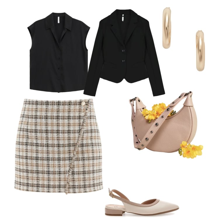 Outfit donna - Ballerine. per Serata fuori. Abbinamento con camicie a manica corta, blazer, minigonne, borse a spalla, orecchini, ballerine.