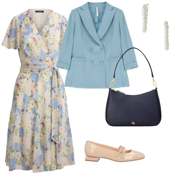 Outfit donna - Ballerine. per Ufficio. Abbinamento con ballerine, blazer, vestiti midi/longuette, orecchini, borse a spalla.