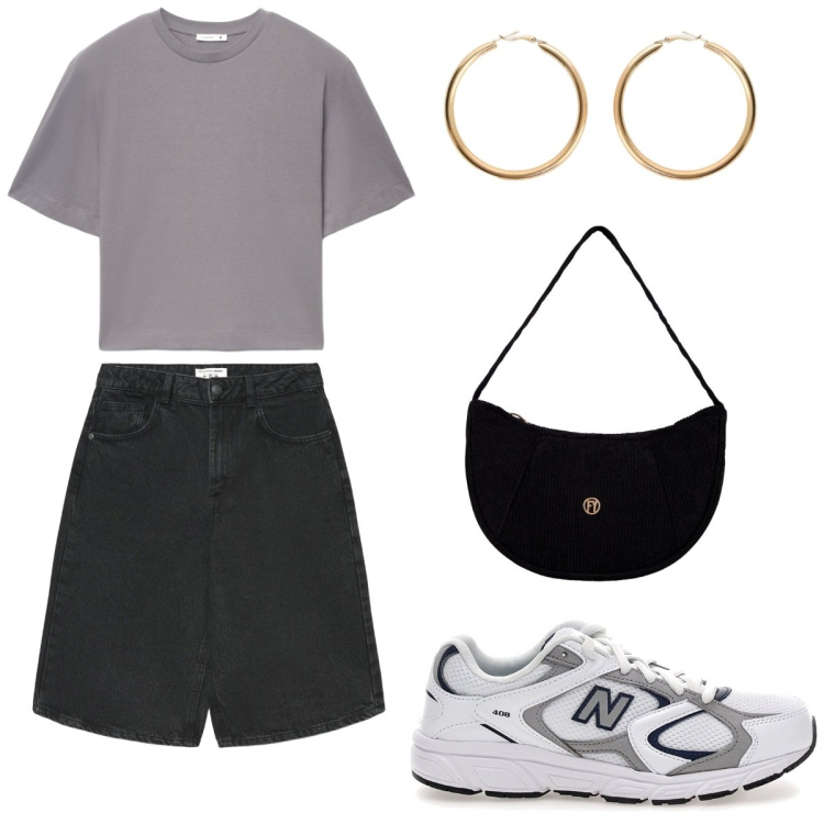 Outfit donna - Outfit per uscire o stare un giorno fuor. Stile Casual chic per Tutti i giorni. Abbinamento con borse a mano, orecchini, pantaloni corti, t-shirt, sneakers.