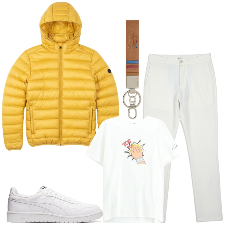 Outfit uomo - Total look #2397853. Stile Trendy per Tutti i giorni. Abbinamento con t-shirt, portachiavi, pantaloni, bomber, sneakers.