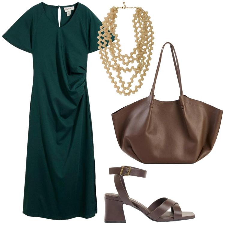 Outfit donna - Total look #2397856. Stile Etnico per Tutti i giorni. Abbinamento con vestiti, sandali col tacco, shopping bag, collane.