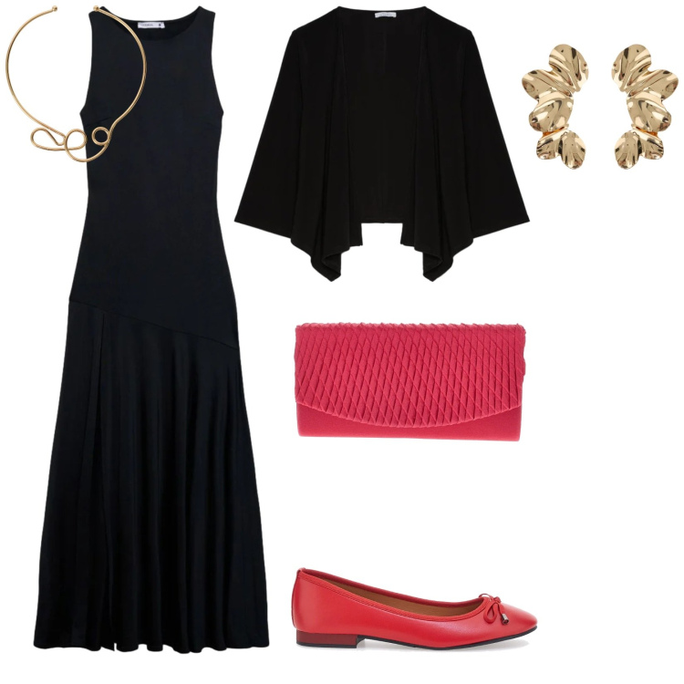 Outfit donna - Ballerine. per Serata fuori. Abbinamento con vestiti lunghi, collane, orecchini, blazer, ballerine, pochette.
