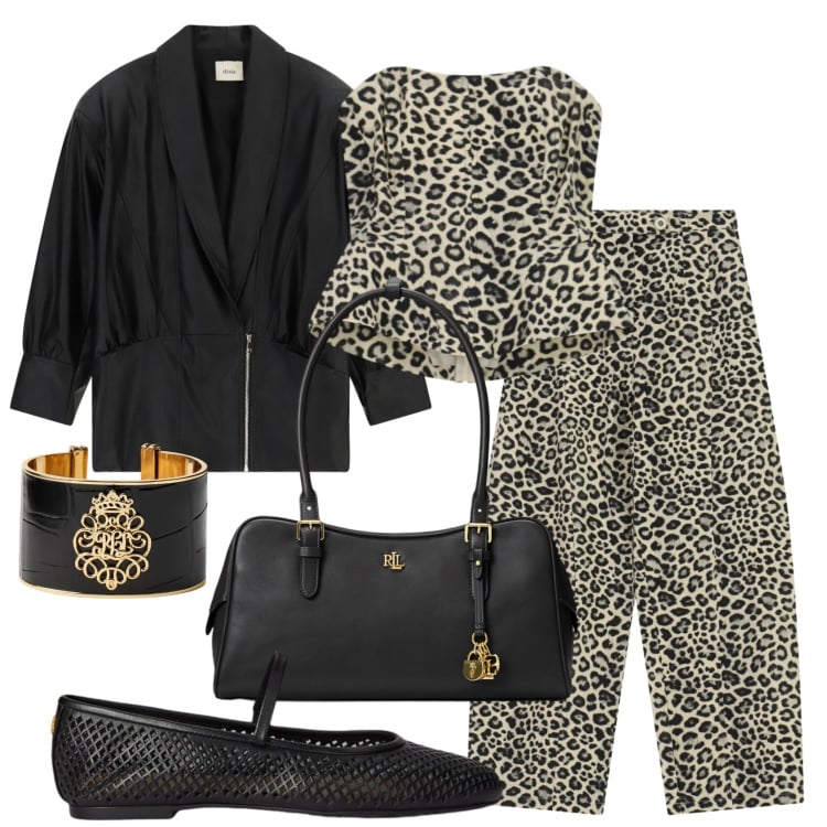 Outfit donna - Total look #2397863. Stile Etnico per Serata fuori. Abbinamento con pantaloni, top, blazer, braccialetti, borse a mano, ballerine.
