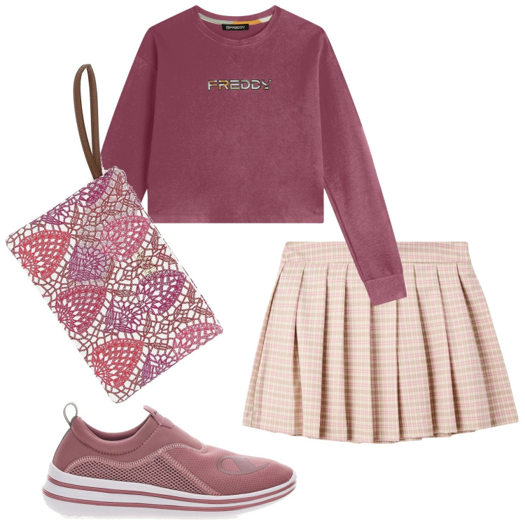 Outfit donna - Total look #2397871. Stile Basic per Tutti i giorni. Abbinamento con minigonne, felpe, sneakers, pochette.