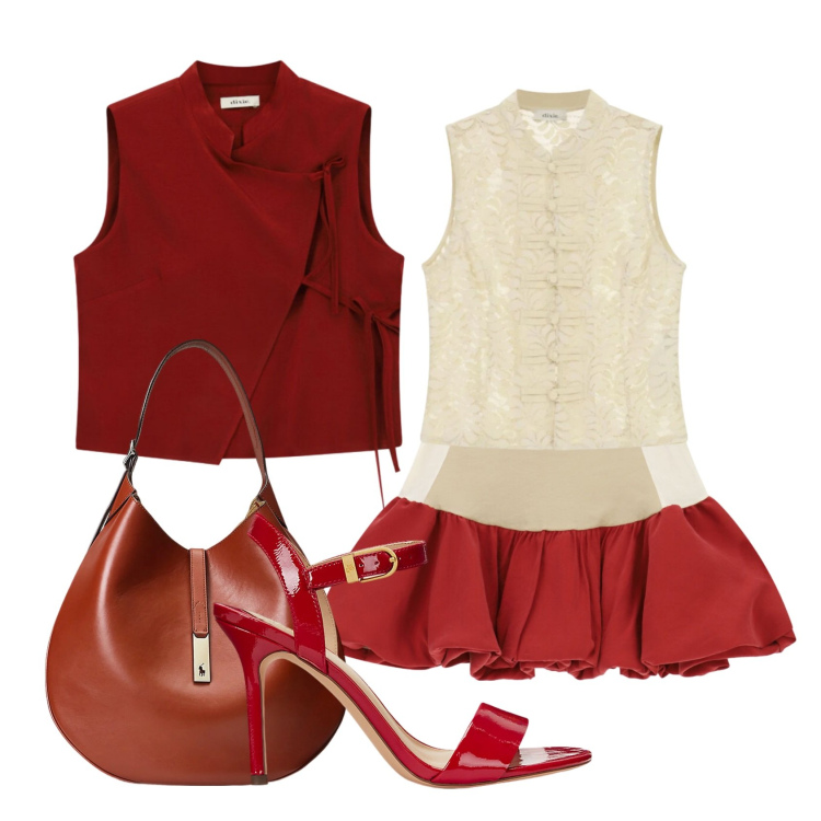 Outfit donna - Total look #2397877. Stile Glamour per Serata fuori. Abbinamento con top, gilet, minigonne, sandali col tacco, borse a spalla.