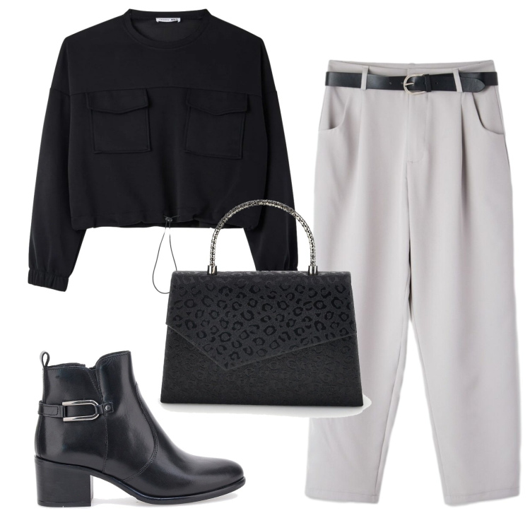 Outfit donna - Total look #2397878. Stile Chic per Serata fuori. Abbinamento con felpe, pantaloni, stivaletti, pochette.