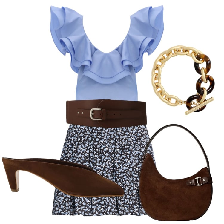 Outfit donna - Total look #2397885. Stile Romantica per Tutti i giorni. Abbinamento con minigonne, top, sabot, cinture, borse a spalla, braccialetti.
