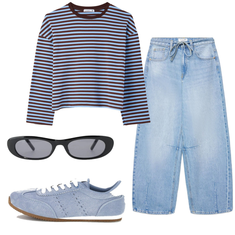 Outfit donna - Total look #2397886. Stile Casual per Tutti i giorni. Abbinamento con jeans, t-shirt, occhiali da sole, sneakers.