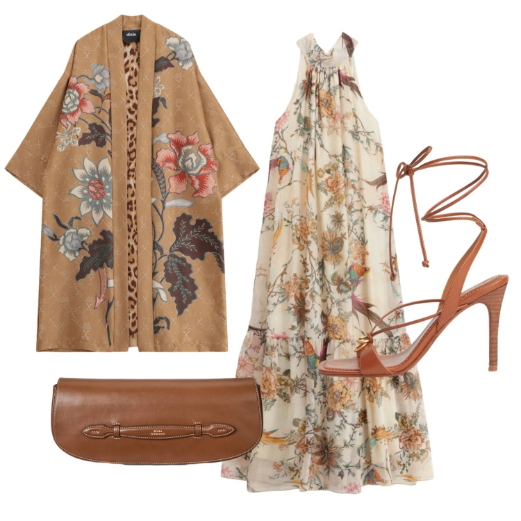 Outfit donna - Total look #2397906. Stile Romantica per Cerimonia. Abbinamento con vestiti lunghi, cappotti, clutch, sandali in pelle.