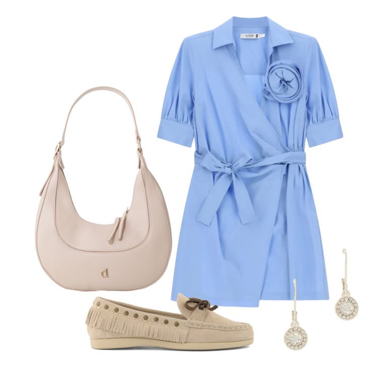 Outfit donna - Maggio. Stile Romantica per Tutti i giorni. Abbinamento con vestiti lunghi, borse a tracolla, orecchini, mocassini.