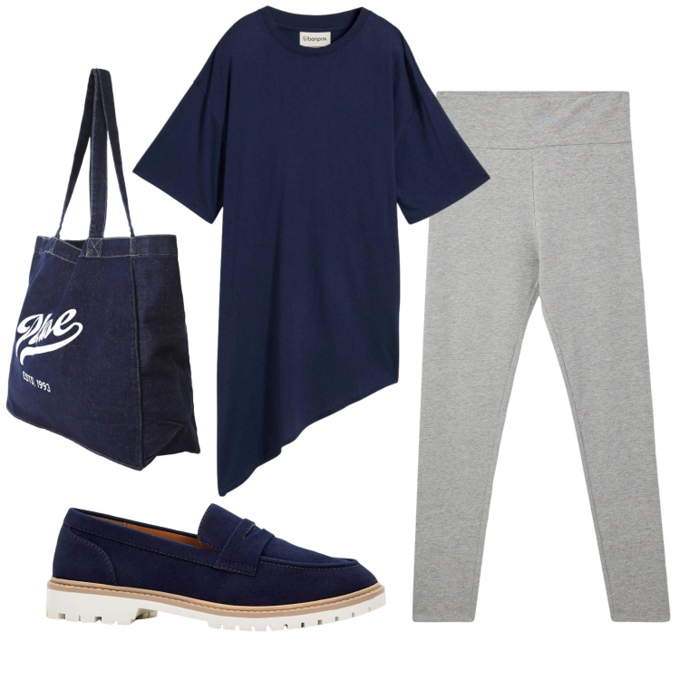 Outfit donna - Total look #2397963. Stile Basic per Tutti i giorni. Abbinamento con mocassini, t-shirt, leggings, shopping bag.