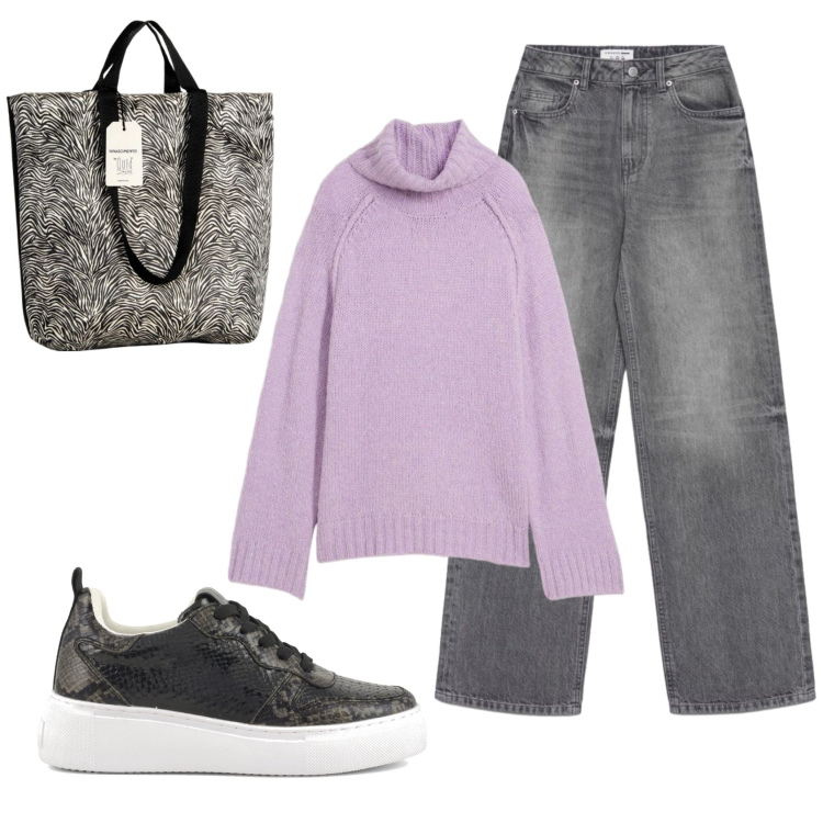 Outfit donna - Total look #2397973. Stile Casual per Tutti i giorni. Abbinamento con maglieria, jeans, borse tote, sneakers.