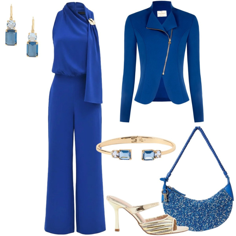 Outfit donna - Total look #2397977. Stile Glamour per Cerimonia. Abbinamento con tute, blazer, sabot, borse a spalla, orecchini, braccialetti.