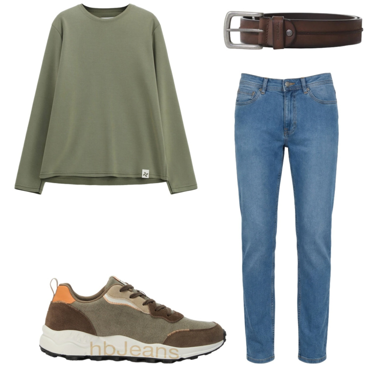 Outfit uomo - Con gli amici. Stile Casual per Tutti i giorni. Abbinamento con felpe, cinture, jeans, sneakers.
