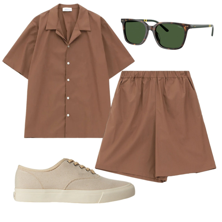 Outfit uomo - Total look #2398018. Stile Trendy per Tutti i giorni. Abbinamento con camicie a manica corta, bermuda, sneakers, occhiali da sole.