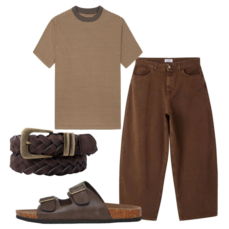 Outfit uomo - Total look #2398019. Stile Trendy per Tutti i giorni. Abbinamento con jeans dritti, sandali, t-shirt, cinture.