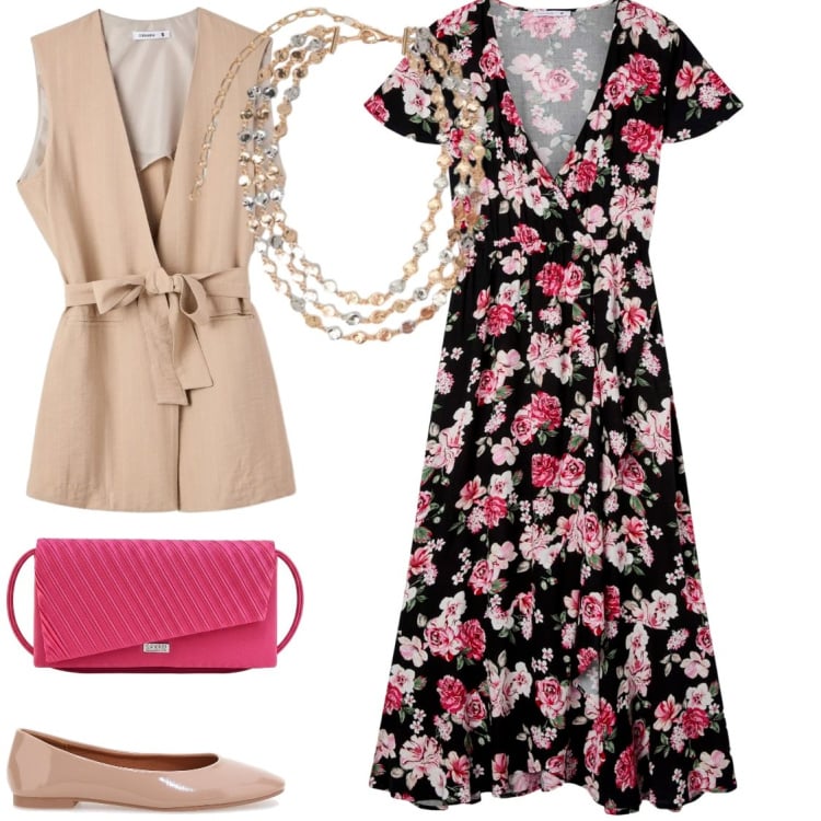 Outfit donna - romantica. Stile Romantica per Cerimonia. Abbinamento con vestiti lunghi, gilet, collane, ballerine, pochette.