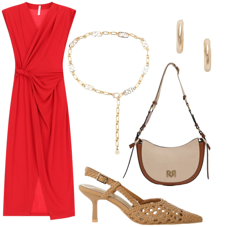 Outfit donna - Elegante. Stile Chic per Serata fuori. Abbinamento con vestiti lunghi, décolleté, borse a tracolla, cinture, orecchini.