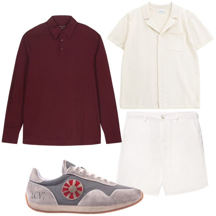 Outfit uomo - La sneakers trendy. Stile Casual per Tutti i giorni. Abbinamento con pantaloni corti, camicie a manica corta, sneakers, polo.