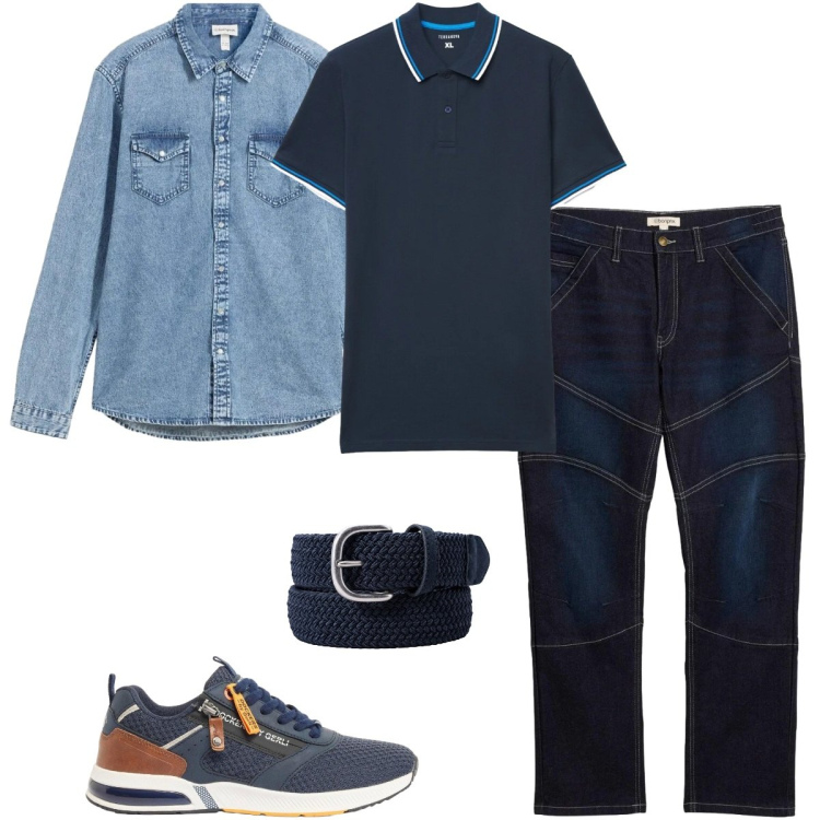 Outfit uomo - Polo protagonista. Stile Casual per Tutti i giorni. Abbinamento con camicie, jeans dritti, sneakers, polo, cinture.