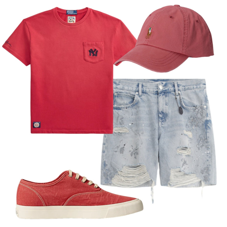 Outfit uomo - Total look #2398093. Stile Casual per Tutti i giorni. Abbinamento con bermuda, sneakers, t-shirt, cappelli con visiera.