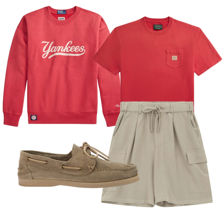 Outfit uomo - Total look #2398097. Stile Casual per Tutti i giorni. Abbinamento con bermuda, scarpe stringate, t-shirt, felpe.