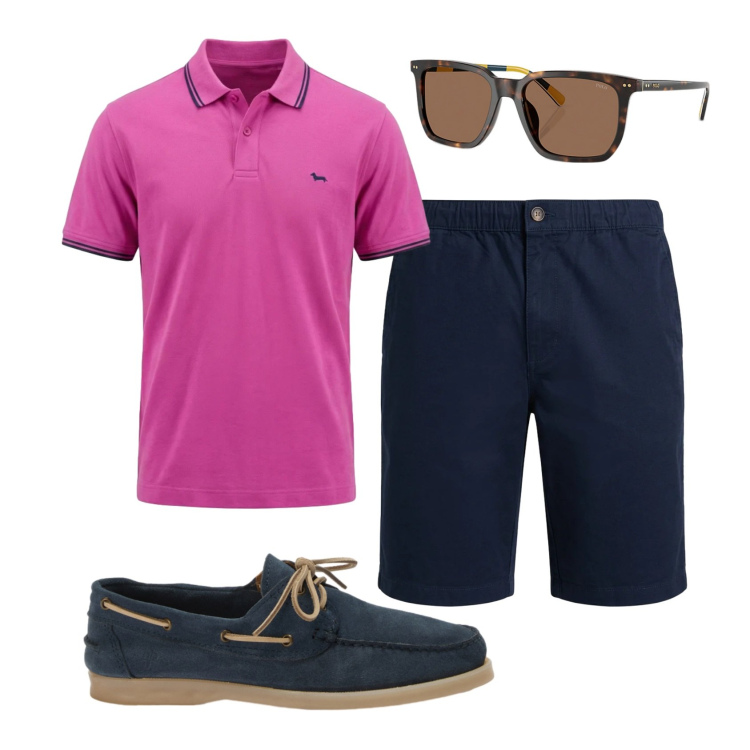 Outfit uomo - Total look #2398098. Stile Casual per Tutti i giorni. Abbinamento con polo, scarpe stringate, bermuda, occhiali da sole.
