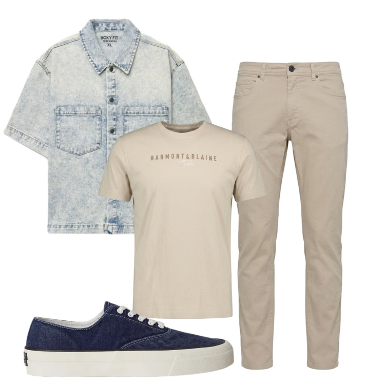 Outfit uomo - Total look #2398103. Stile Urban per Tutti i giorni. Abbinamento con camicie a manica corta, pantaloni, t-shirt, sneakers.