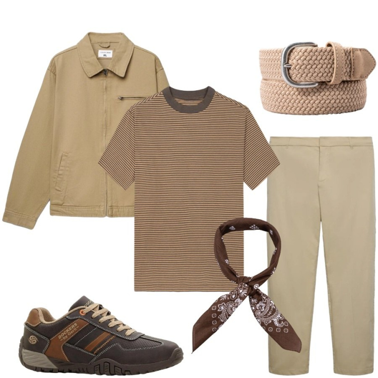 Outfit uomo - Total look #2398109. Stile Casual per Tutti i giorni. Abbinamento con sneakers, cappotti, pantaloni chino, t-shirt, cinture, sciarpe e foulard.