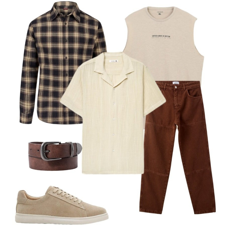 Outfit uomo - Total look #2398111. Stile Urban per Tutti i giorni. Abbinamento con sneakers, camicie a manica corta, t-shirt sportive, pantaloni, camicie, cinture.