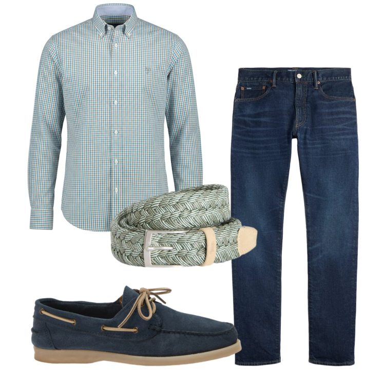 Outfit uomo - Total look #2398115. Stile Casual per Tutti i giorni. Abbinamento con camicie, scarpe stringate, cinture, jeans.