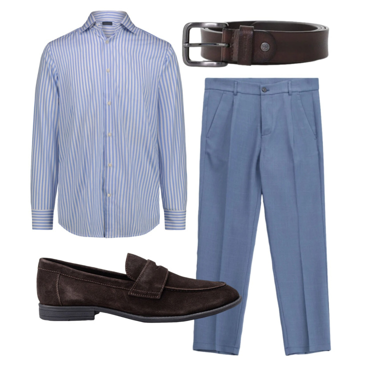 Outfit uomo - Total look #2398121. Stile Business/Elegante per Ufficio. Abbinamento con pantaloni, cinture, camicie, scarpe stringate.